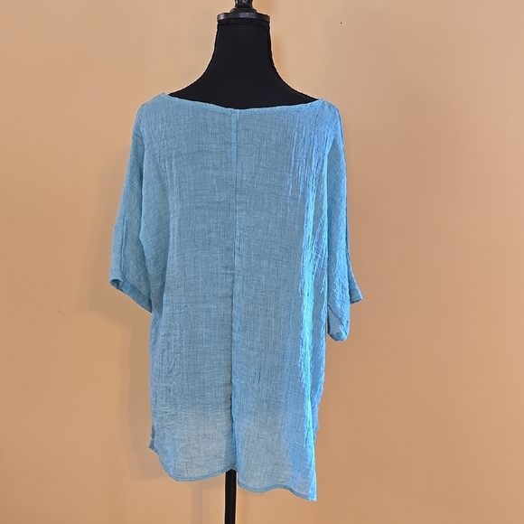 Blue and Yellow Boxy Tunic with Short Sleeves L - Picture 2 of 3